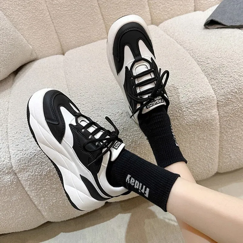 xiangtuibao -  Mix Color Chunky Platform Sneakers Women Spring Pu Leather Casual Sport Shoes Woman Non Slip Thick Soled Vulcanized Shoes