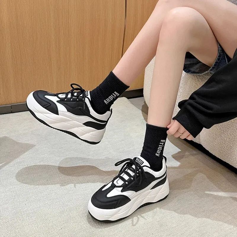 xiangtuibao -  Mix Color Chunky Platform Sneakers Women Spring Pu Leather Casual Sport Shoes Woman Non Slip Thick Soled Vulcanized Shoes