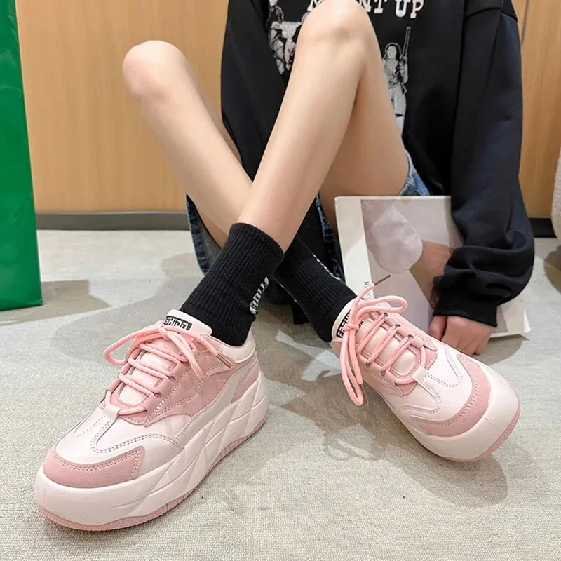 xiangtuibao -  Mix Color Chunky Platform Sneakers Women Spring Pu Leather Casual Sport Shoes Woman Non Slip Thick Soled Vulcanized Shoes