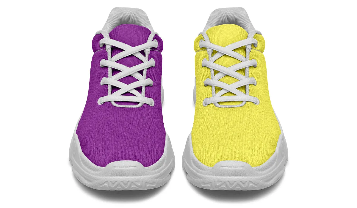 Yellow And Purple Mismatch Chunky Sneakers
