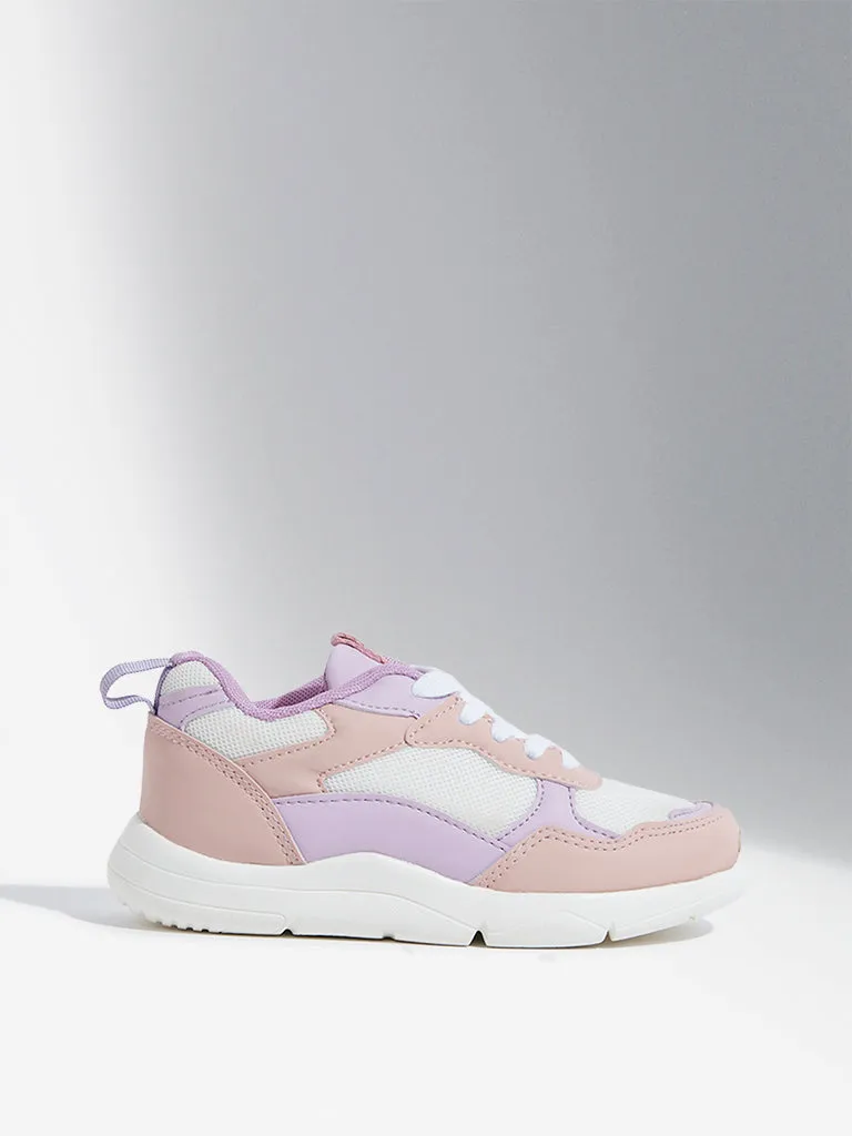 Yellow Peach Mesh Detailed Lace-Up Sneakers